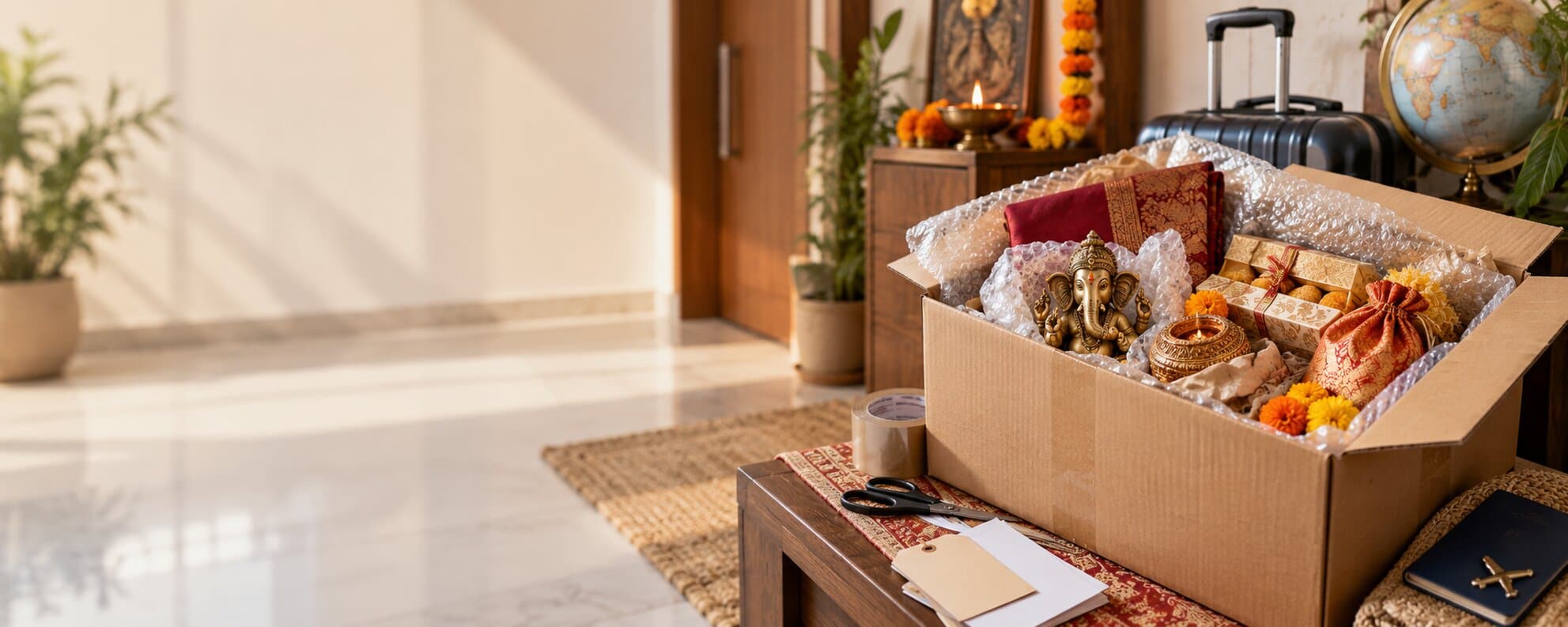 Ganpati festival gifts packed for safe international shipping from Mumbai