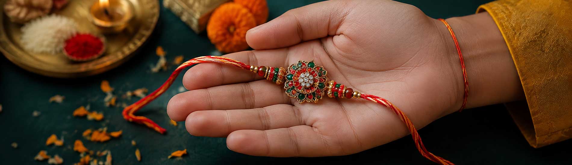 Rakhi held in a hand for Raksha Bandhan international delivery