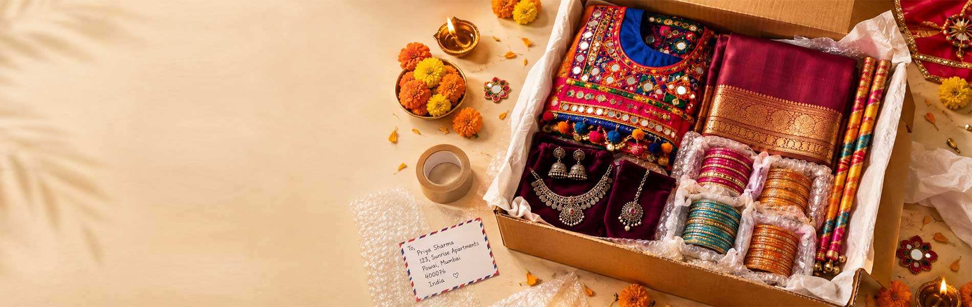 Navratri clothes and jewellery packed securely for international courier