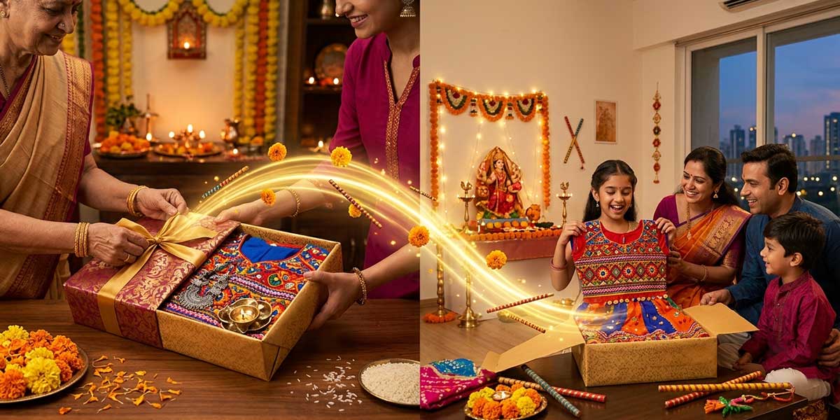 A Navratri outfit sent from India to family overseas