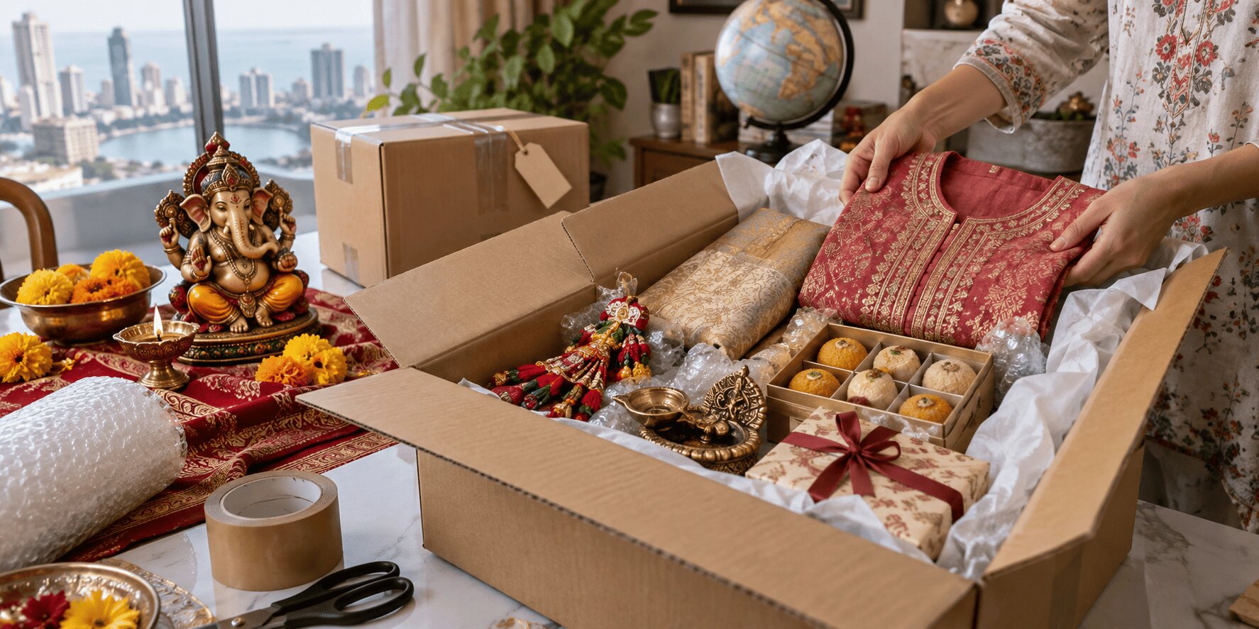 Ganesh Chaturthi gifts packed for international courier