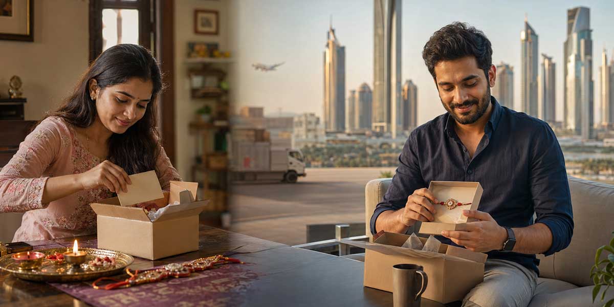 Sister sending a Rakhi to her brother in Abu Dhabi